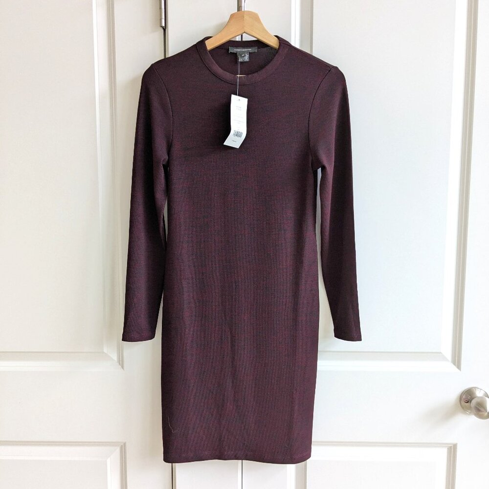 NWT French Connection Knit Bodycon Sweater Dress Bordeaux Long Sleeve Mini